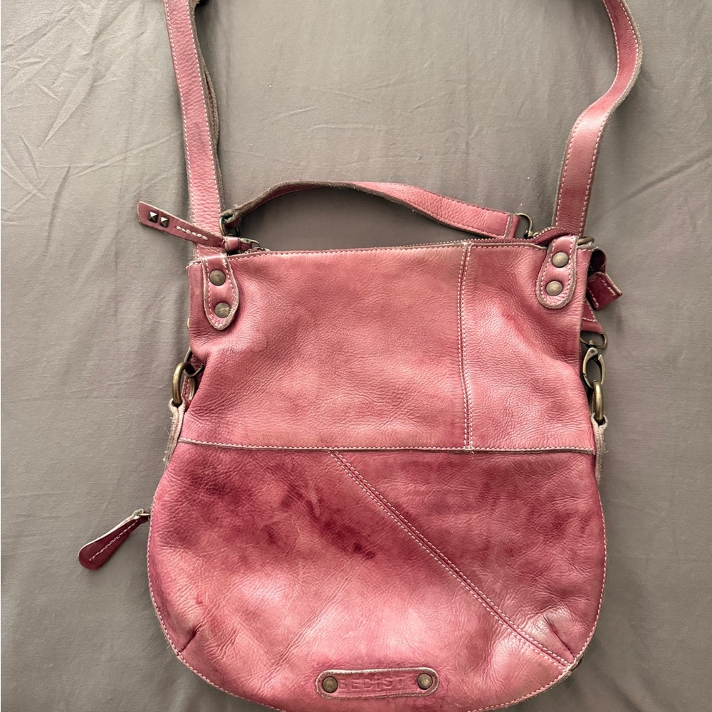 Dusty Rose Leather Crossbody Bag with Adjustable Strap